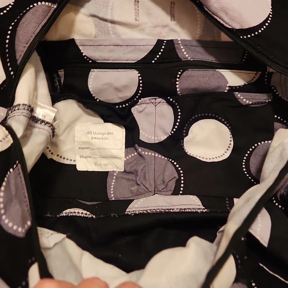Thirty-One Polka Dot Tote Bag - Black and Gray Large Tote